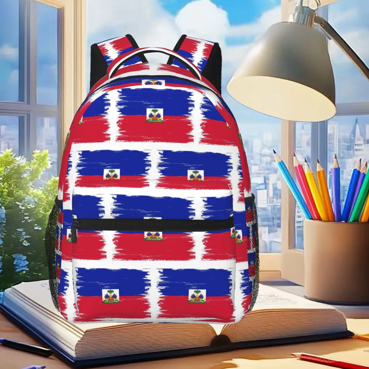 

Haiti Flag National Backpack Student Boys Girls BookBag Kids School Bag Laptop Shoulder Bags for Men Women