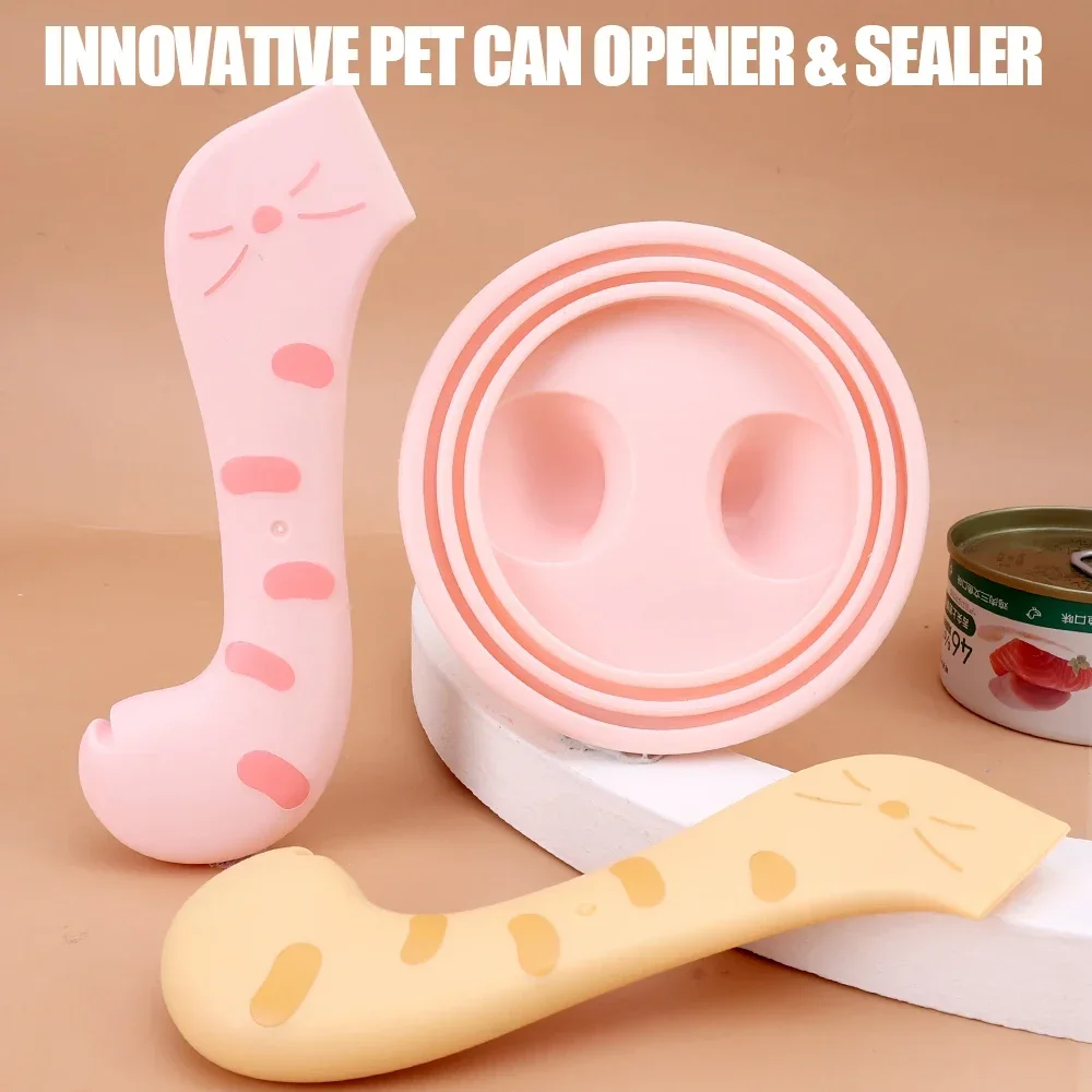 3 In 1 Pet Spoon Multifunctional Can Opener Canned Sealed Feeders Wet Food Mixing Spoon TPE Sealing Cover Dog Cat Accessories