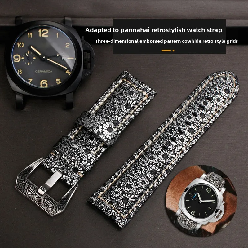 Для любого бренда, ретро цветок, натуральная кожа, ремешок для часов Panerai Diesel Huawei GT/GT2, мужской ремешок, браслет, аксессуары