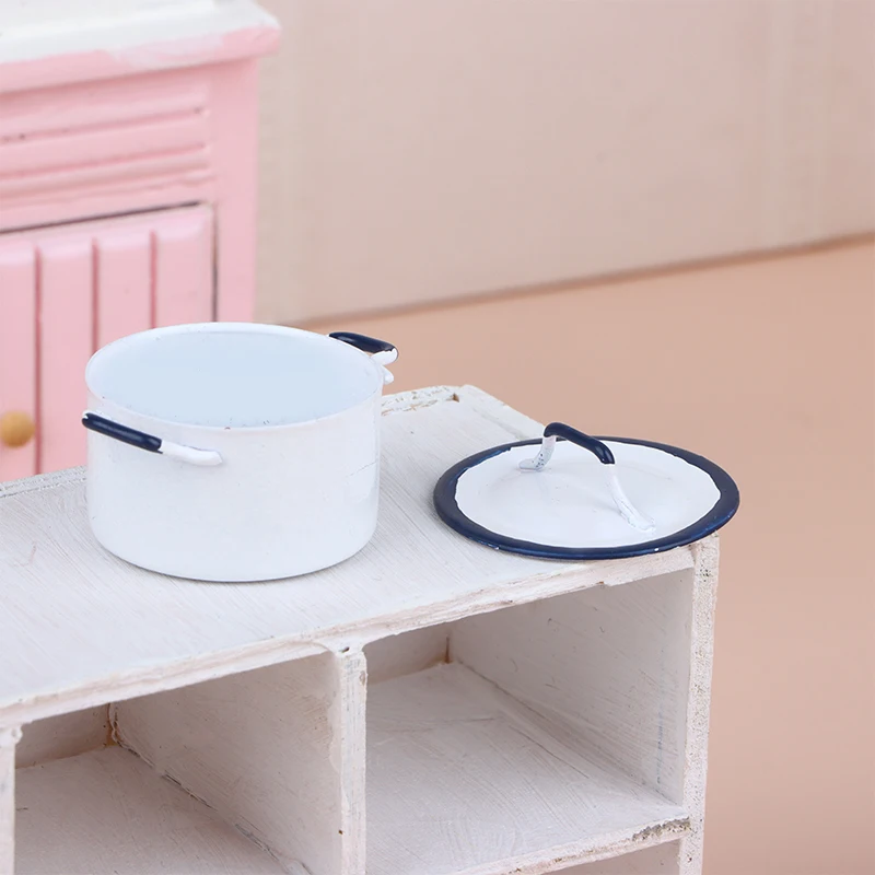 1:12 Dollhouse Miniature Boiler Cooking Soup Pot With Lid Cookware Kitchen Utensils Model Decor Toy Doll House Accessories