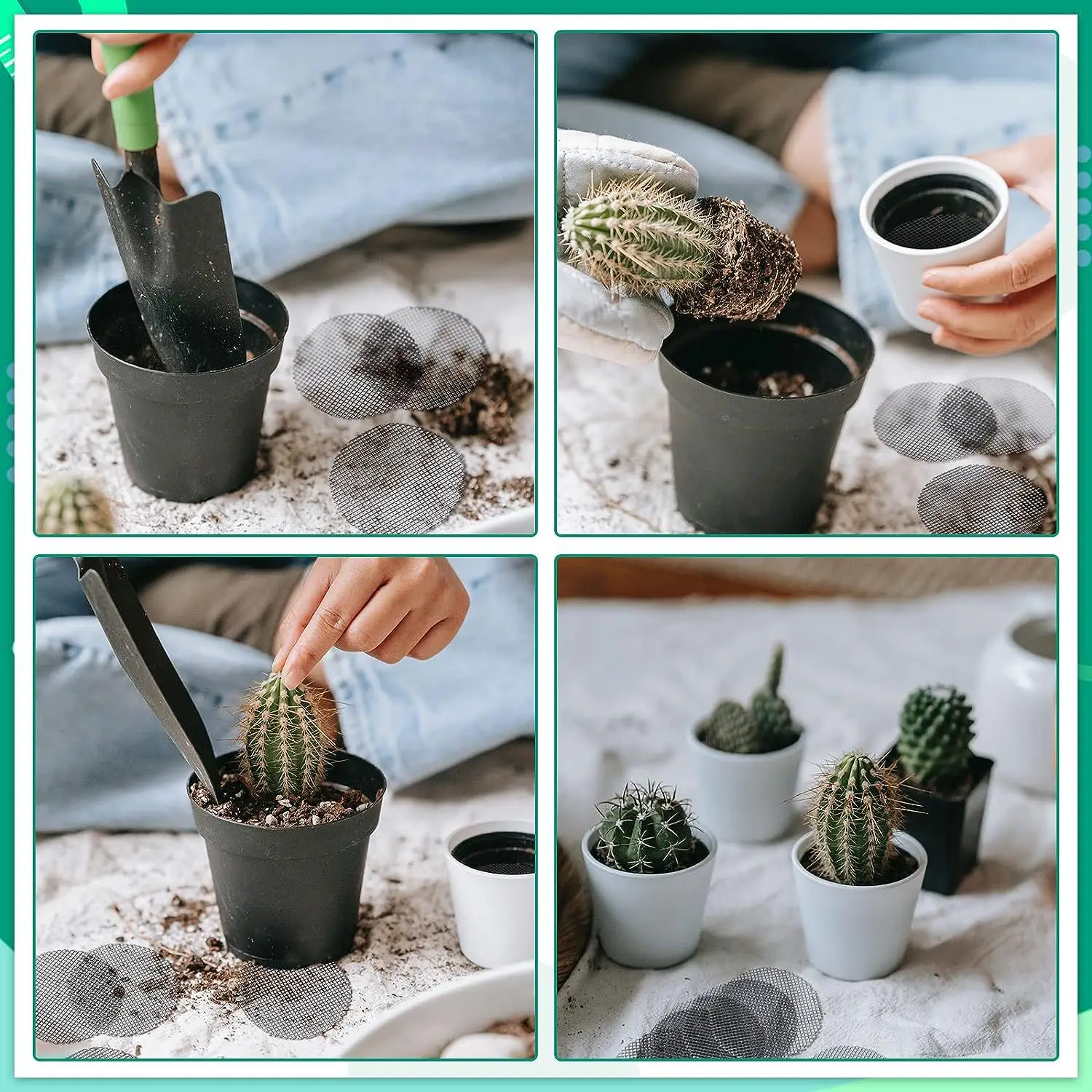 100 قطعة من شبكة فتحات تصريف دائرية لأحواض الزهور، تمنع فقدان التربة لنباتات الحديقة بونساي، حشية الشبكة السفلية