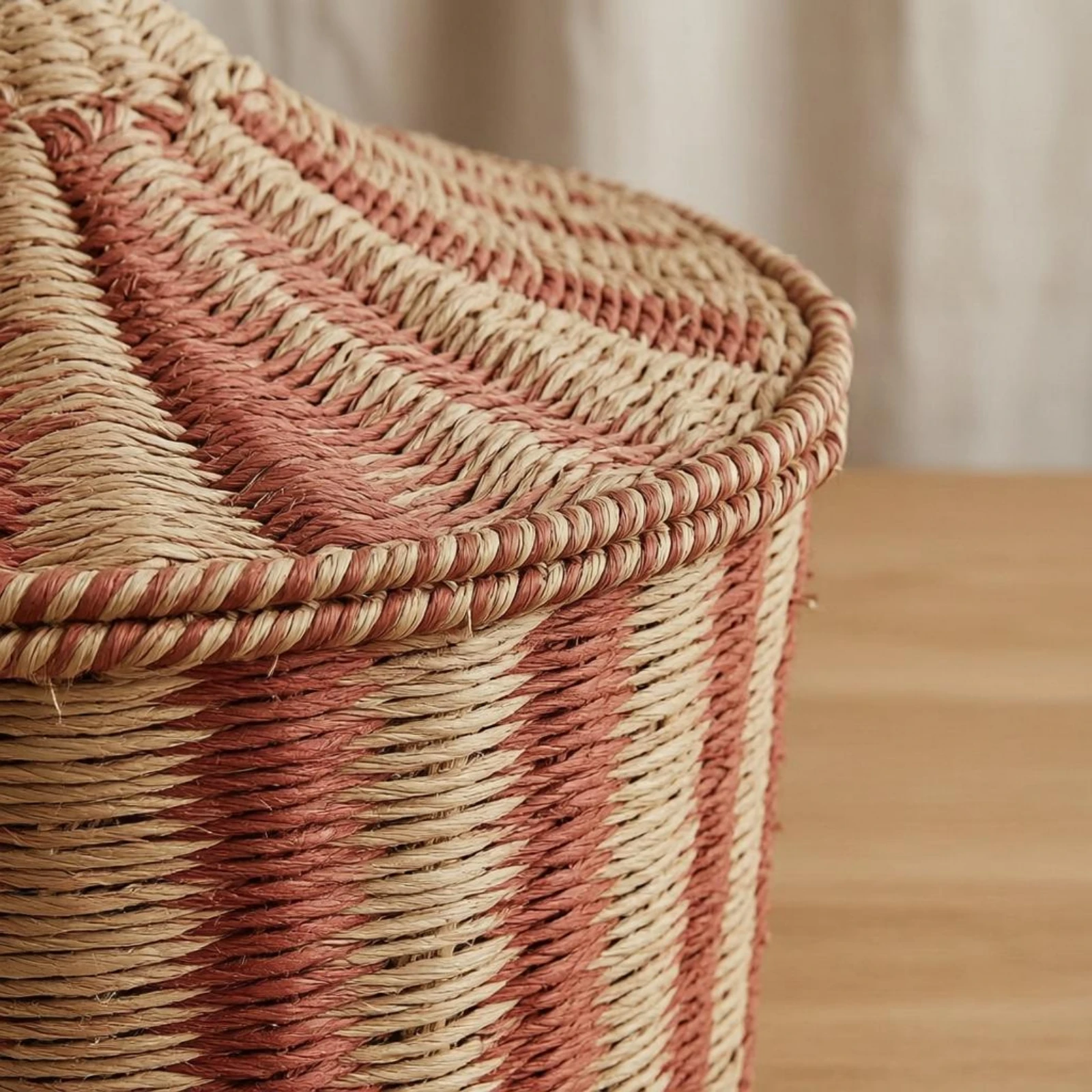 Lidded Storage Basket Woven Paper Rope Basket Textured Decorative