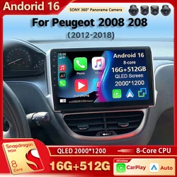 Android 16 Car Radio Multimedia Player For Peugeot 2008 208 Multimedia System 2012 - 2018 Auto Carplay Car Stereo DSP wifi+4G BT
