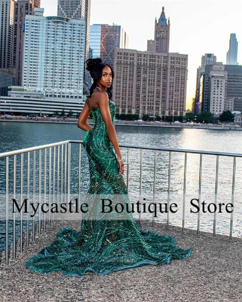 Green Lace Beaded Long Mermaid Prom Dress For Black Girl 2024 New Arrivals Evening Dresses Wedding Party Gown Lace up