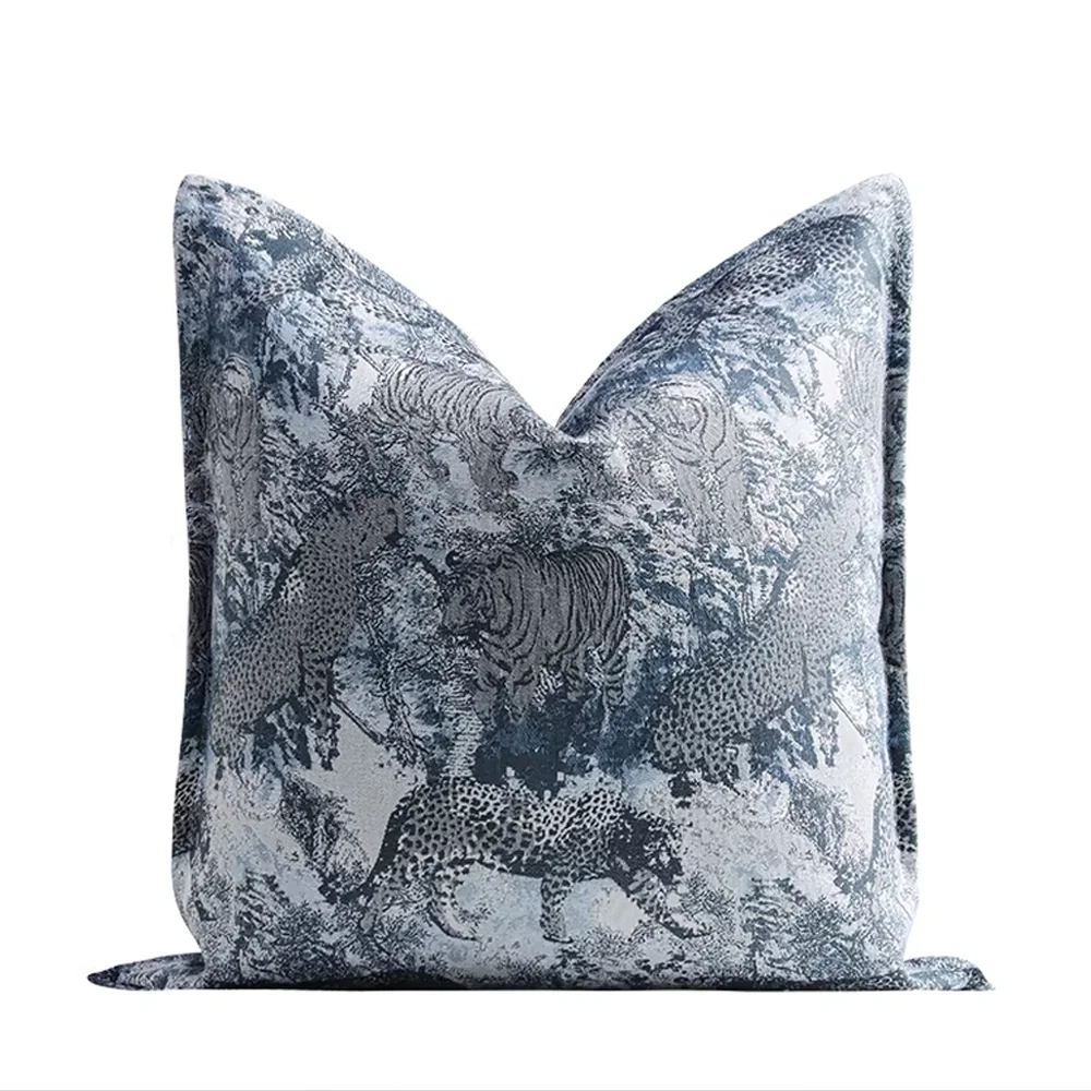 

Декоративная наволочка Ruiyi в современном стиле, с принтом «Тигр в джунглях», 45x45 см, в стиле французского легкого люкса, квадратная, синяя