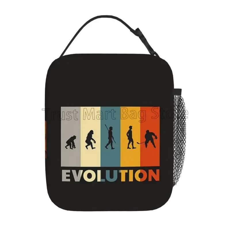 Evolution Ice Hockey Retro Lunch Bag Reusable Oxford Bento Tote Bag Large Cooler Thermal Lunch Box for Travel Work Picnic Beach