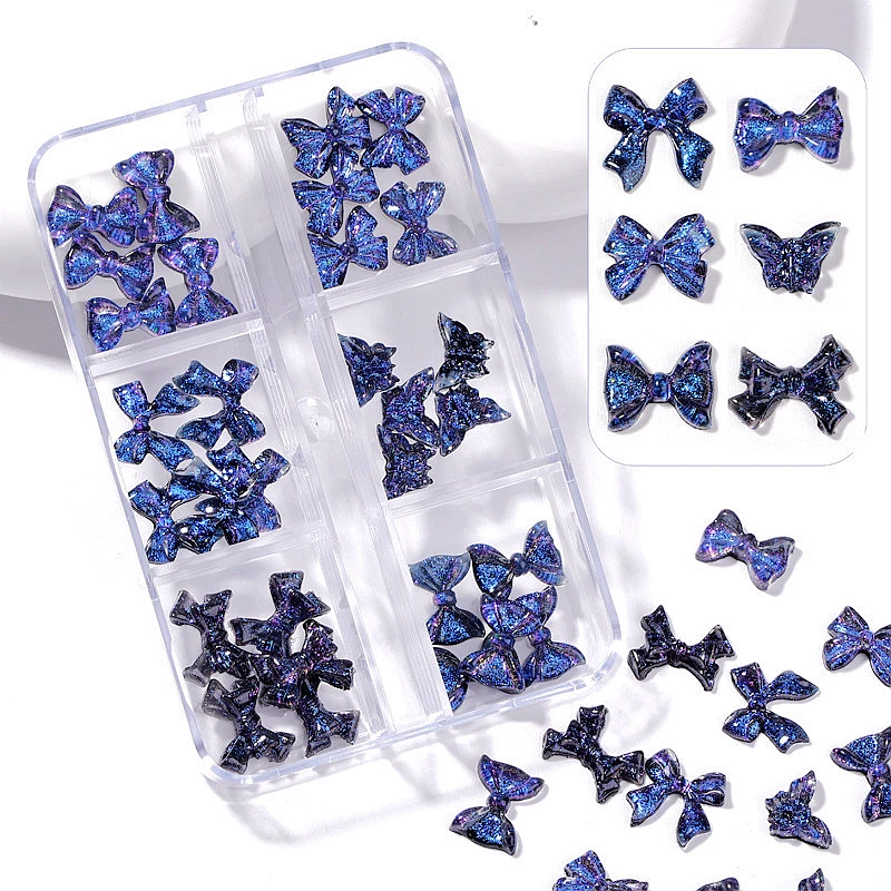 30/50 Stuks Donkerblauwe Glitter 3d Nail Art Strik Bedels Butterfly Sterrenhemel Accessoires Manicure Decoratie Ontwerp Benodigdheden Tool