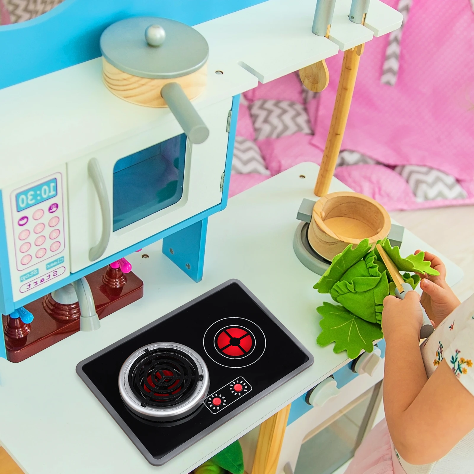 

1 Set Kids Kitchen Playset Simulated Mini Induction Stove With Rack Light Sound Effect Pretend Play Cooking For Toddlers Plastic