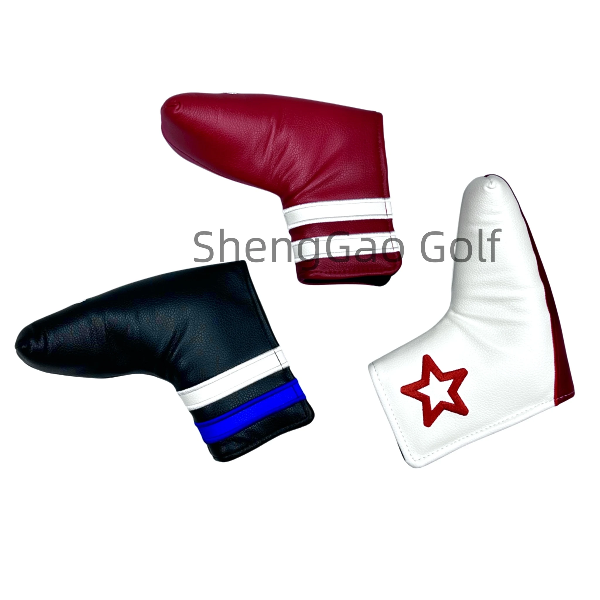 1pc Golf Putter Cover PU Leather 5-Pointed Star Pattern Club Cover Blade L-shaped Putter Cover Protector with Magnet Closure