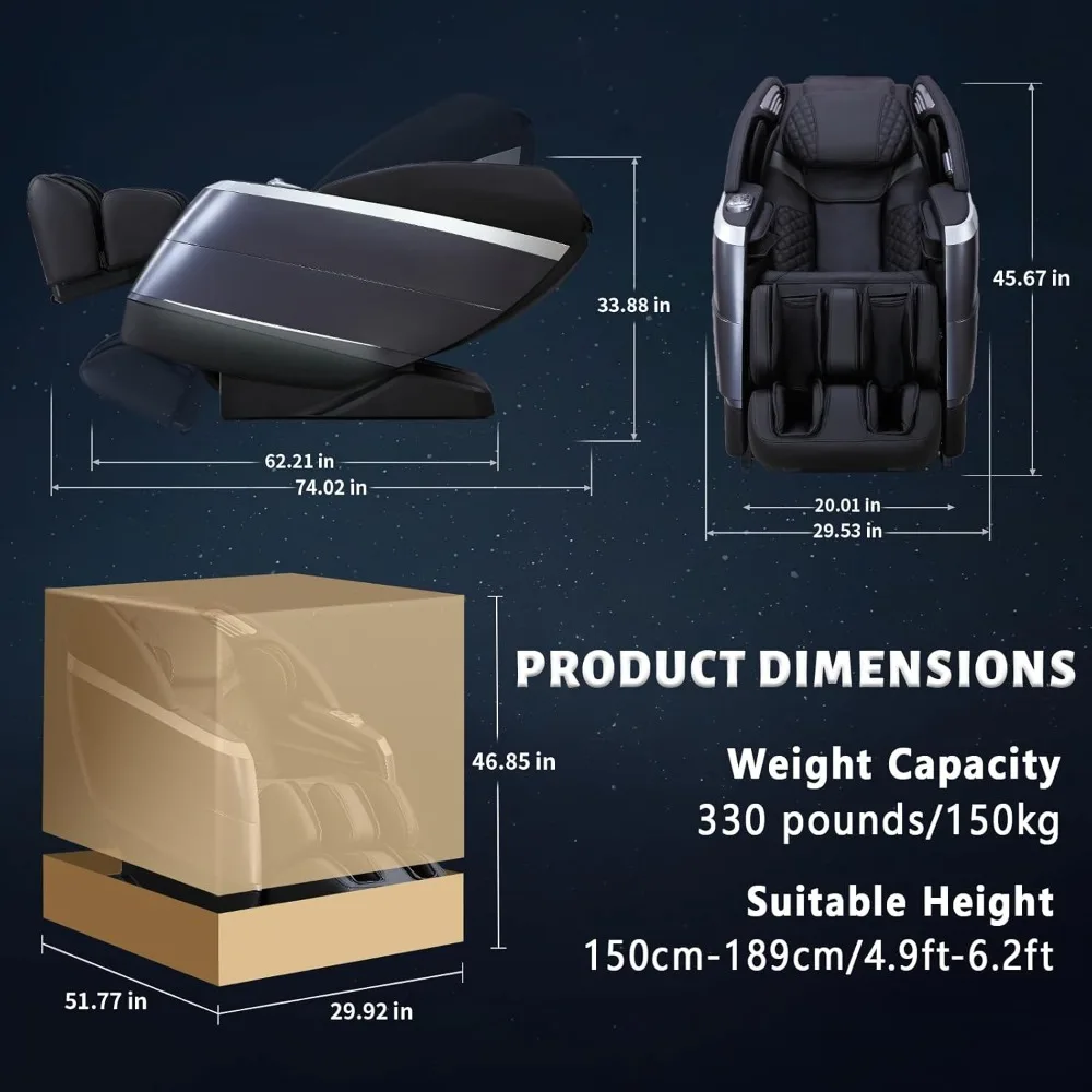 4D Full Body Massage Chair, Flexible 166° Track, Light, 18 Massages Modes, 11 Techniques, 36 Airbags, Yoga Stretch, Foot Massage