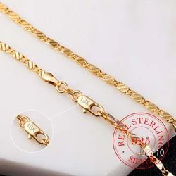 Real 925 Sterling Silver 16/18/20/22/24/26/28/30 Inch 2mm Gold Charm Figaro Chain Necklace For Women Man Wedding Fashion Jewelry