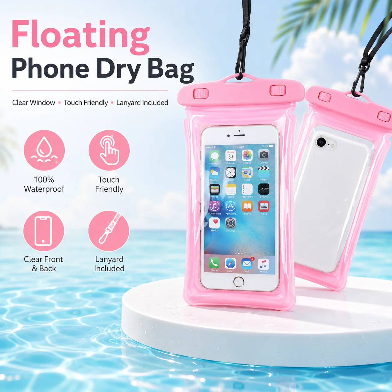 Floating Waterproof Phone Pouch for Swimming, Universal Underwater Phone Case with Touch Screen, Clear Dry Bag with Lanyard for Beach Pool Diving Snorkeling Travel Outdoor Activities