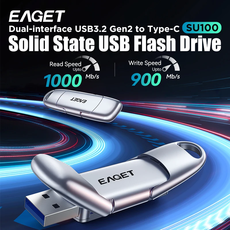 Eaget 1000Mb/s Solid State Pendrive 2 in 1 USB Flash Drive 512GB 1TB Pen Drive USB 3.2 Gen 2 Type C Memory Stick