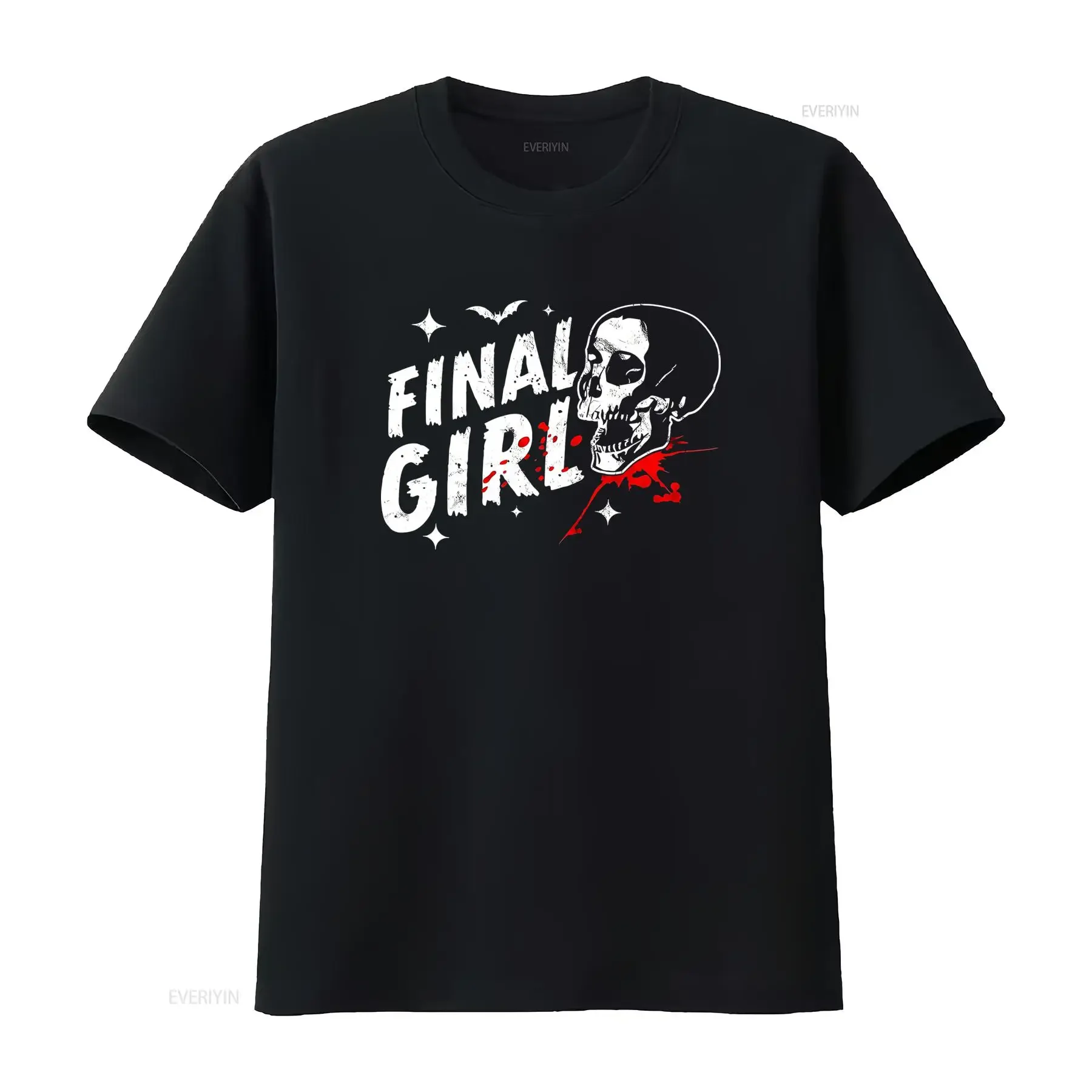 Gothic Horror Final Girl Skull Bat Blood Print Casual Streetwear T Shirt vintage Washed Top For Everyday Wear streetwear