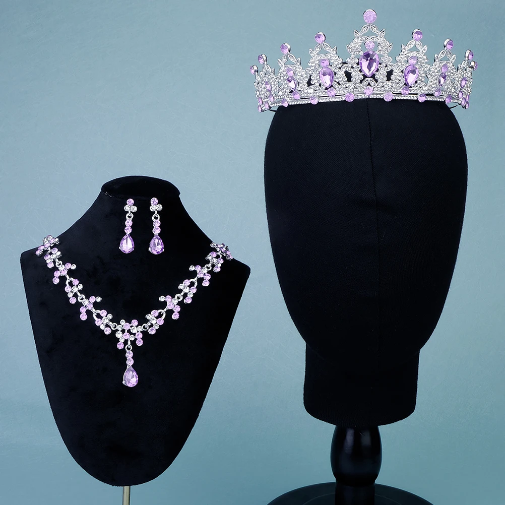 

Bridal Jewelry Set Earrings Crown Rhinestone Wedding Prom Accessories Hair Styling Bride Jewelries Pendant Necklace Womens Stud