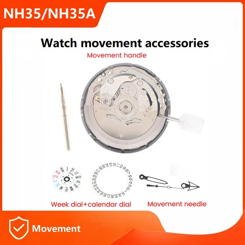 

NH35/NH35A Movement+Movement Handle+Needle+Week Dial+Calendar Dial Kit High Accuracy Automatic Mechanical Watch Movement Kits