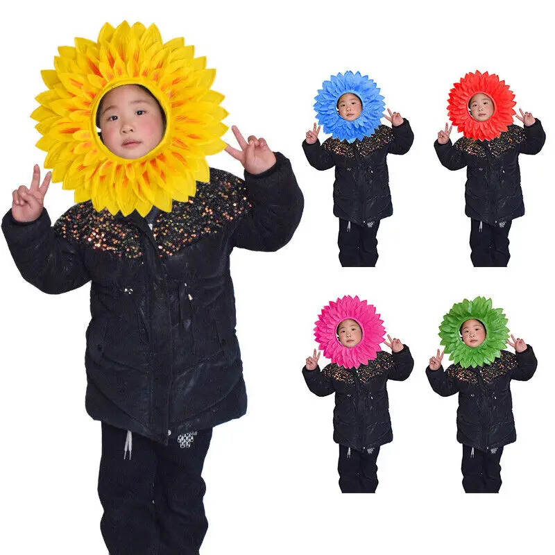 Kinder lustige Sonnenblume Hut Sonnenblume Halloween Kostüm Kopf bedeckung Prop Stirnband Leistung Access rie Sonnenblumen hut Kapuze Tanz party