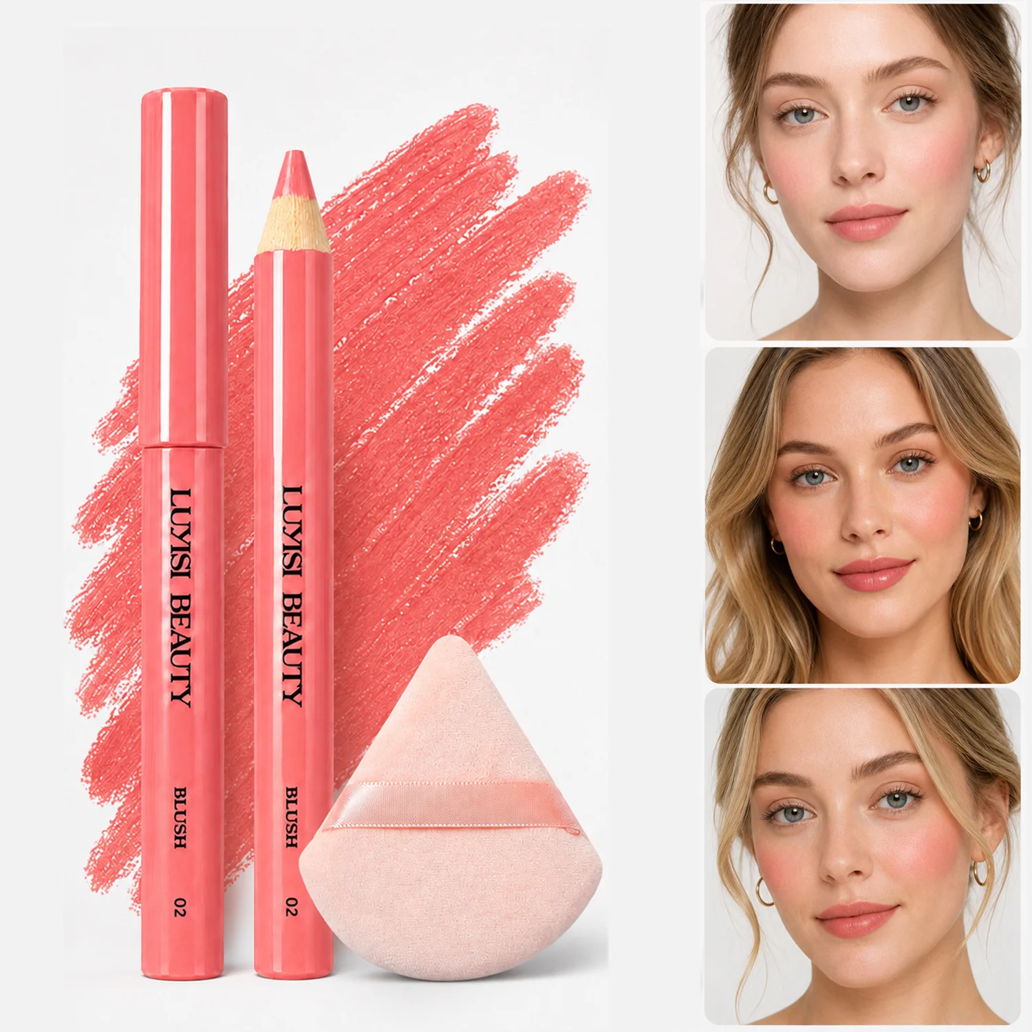 2pcs Set:1pc Blush Pen & 1pc Blending Puff, Buildable Rosy Color,Waterproof,Velvet Matte Silky,Smooth Texture,All Day Wear.