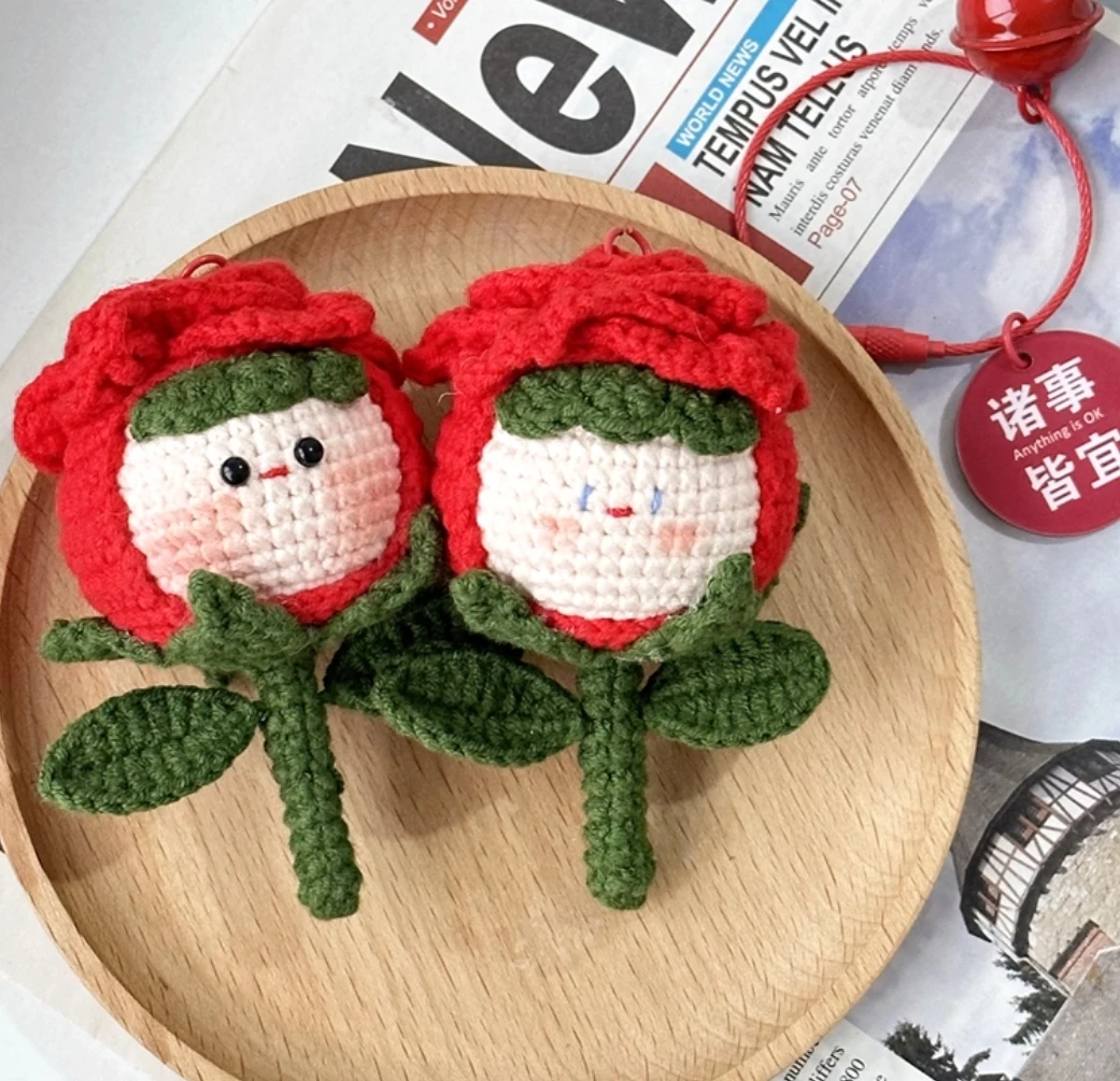 

DIY hand-woven rose dumpling keychain wool crochet material bag flower elf bag pendant gift