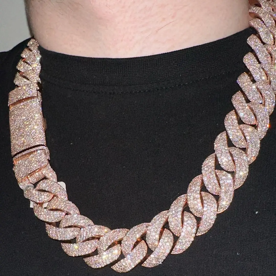 Iced out Bling Diamond Hip Hop Miami Jewelry Moissanite Cuban Chain Wholesale Cuban Link Chain