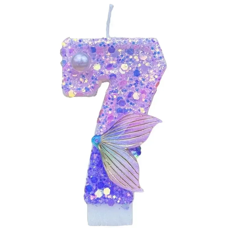 Handmade Shiny Mermaid Tail Cake Candle Topper 0 1 2 3 4 5 6 7 8 9 Birthday Number Candle Used For Weddings Parties Anniversary