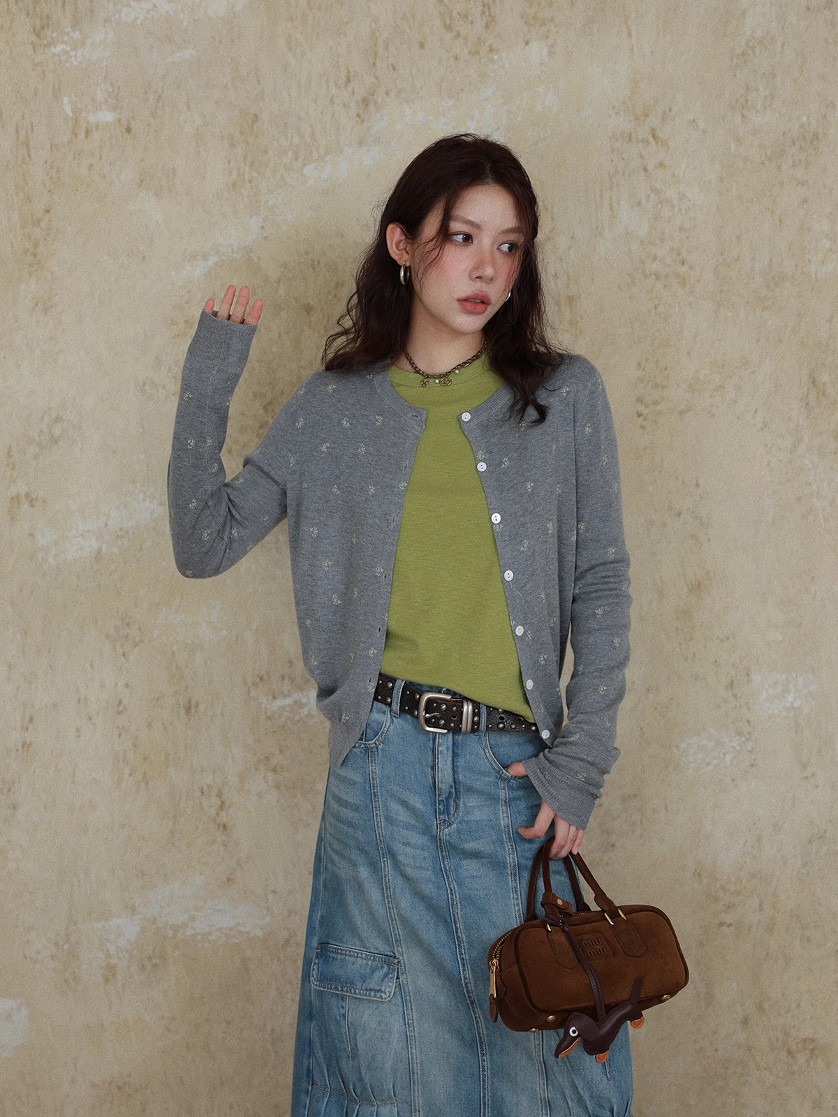 

Винтажный вязаный кардиган DR с цветочным принтом, мягкий, весенний, женский, с коротким рукавом, длинный, приталенный, с цветочным узором