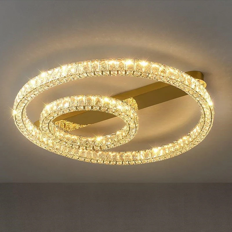 Luxury Ring Ceiling Light Modern Indoor Living Room Crystal Ceiling Light Golden Gloss Dimmable LED Ceiling Chandelier