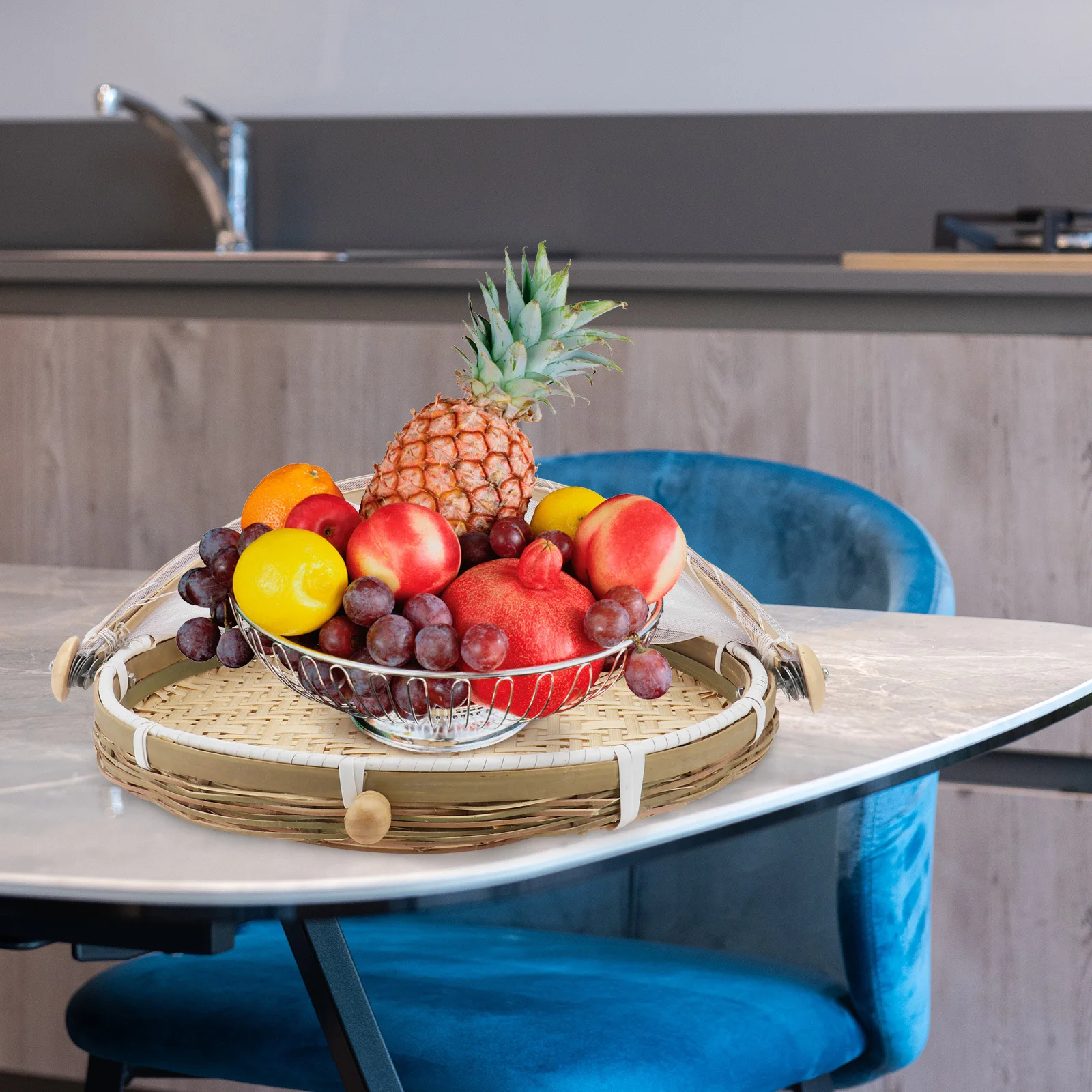 

3Pcs Bamboo Woven Basket Rustic Chic Storage Organizer Multi Purpose Home Decor Dustpan Container Food Drying Sieve