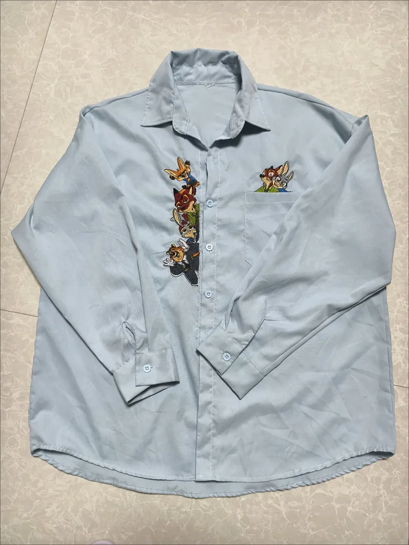 Lente Zomer Nieuw Shirt Creatief Plezier Cartoon Borduren Blouse Amerikaanse Stijl Trendy Casual Shirt Dames Dame