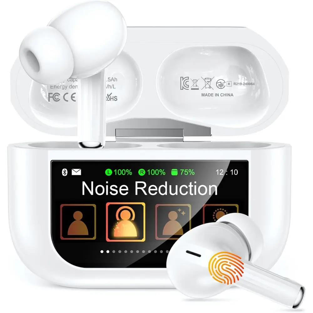 

Noise-Cancelling Bluetooth 5.4 Earbuds, 48-Hour Playtime, Bass Stereo Sound, Compatible with iOS/Android, White