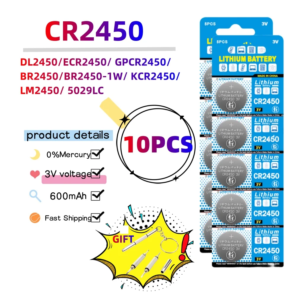 

CR2450 3V Lithium Coin Cell Battery for Remote Controllers Garage Door Openers Calculators Thermometers BMW Car Key Fob and More