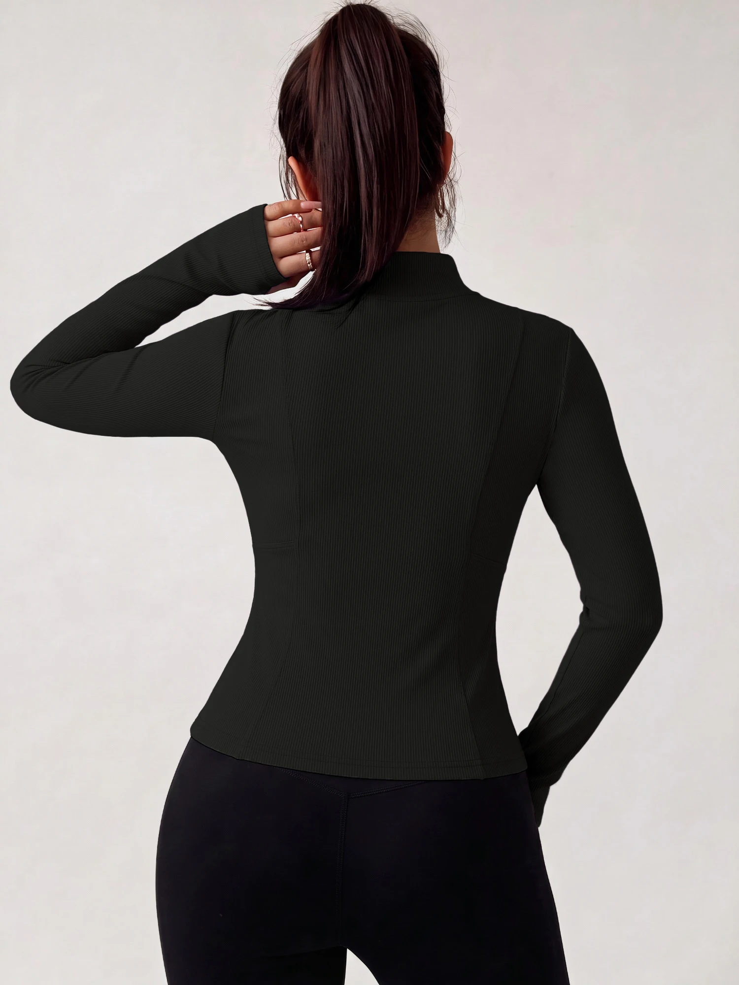 Ladies Long Sleeve Cropped Rib Zip Outerwear Full Zipper Stand Neck Daily Shopping Street Casual Jacket
