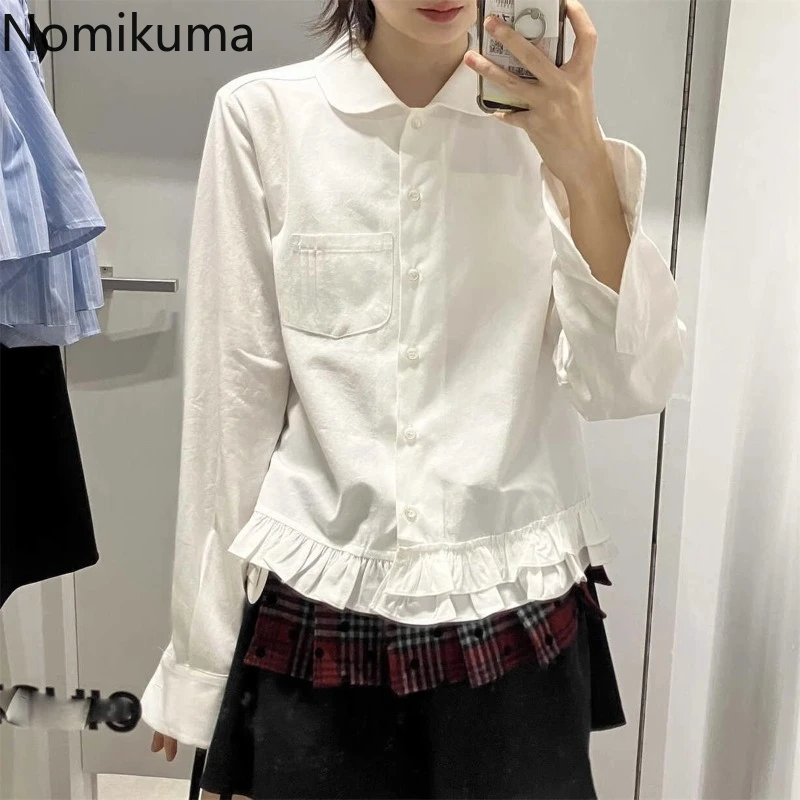 Long Sleeve White Blouses for Women 2024 Blusas Mujer De Moda Temperament Tops Folds Ruffles Slim Fit Blouse Chic Vintage Shirts