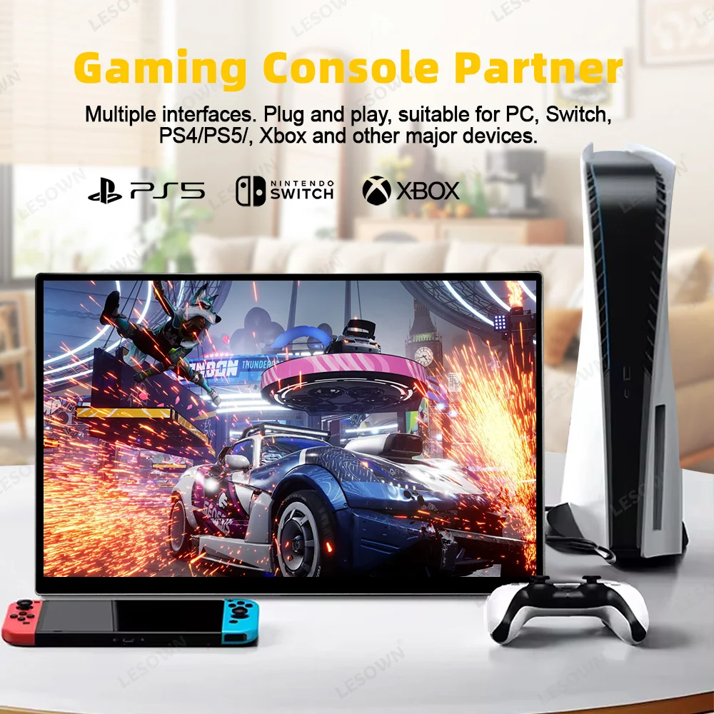 LESOWM 18.5 inch Touch Screen 120Hz Slim Monitor VESA HDMI Full HD 1080p USB C Gaming Second Screen Display for PC Switch Xbox