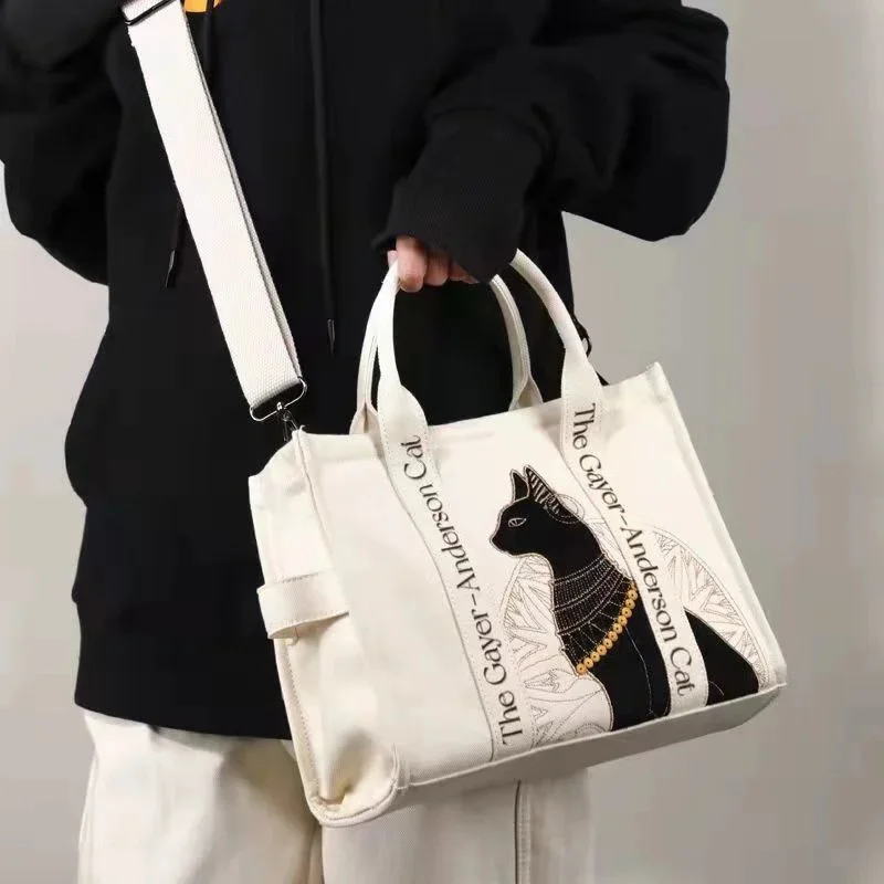 British Black Cat Bag Canvas Shoulder Bags Andersons Cat Embroidery Handbags Fashion Retro Men Women Messenger Bags