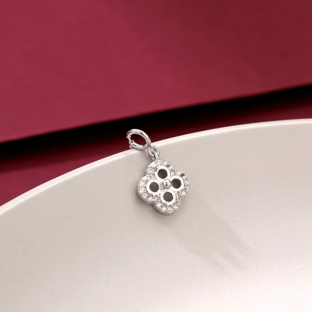 S925 Sterling Silver Platinum Plated Egg-Shaped Prong Setting Pendant Blank Unset DIY Jewelry Finding