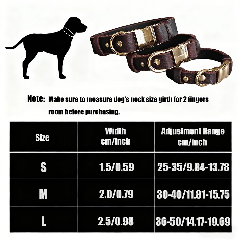 First-Layer Cowhide Dog Collar, 3 Sizes For Puppies/Small/Medium Dog, Soft Skin-Friendly Durable Outdoor Walking Dog Collar