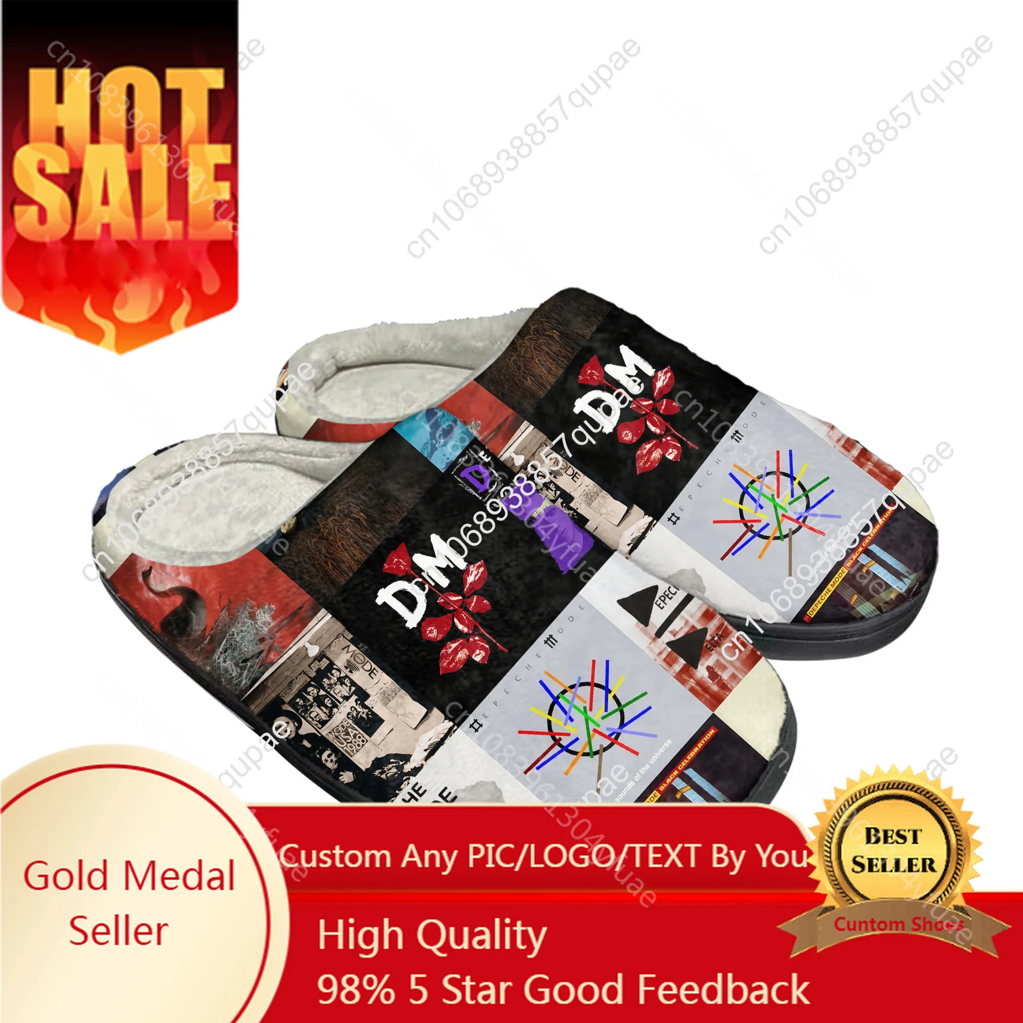 Depeche Rock Band Mode Home Zapatillas personalizadas de algodón Sandalias para hombre y mujer Violador de felpa Zapatos casuales para mantener el calor Zapatilla térmica