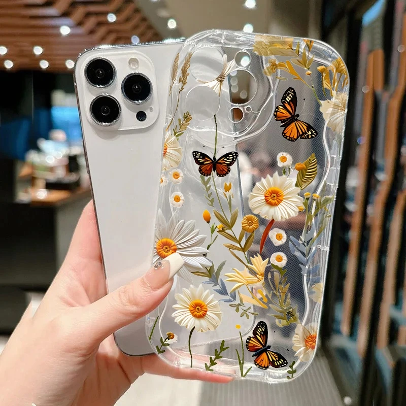 Funda de teléfono curvada ondulada con diseño de crisantemo y mariposa para Honor 400 200 X9C X9B X8 X8B X8C X7A X7B X6 X6B Magci 7 6 Lite