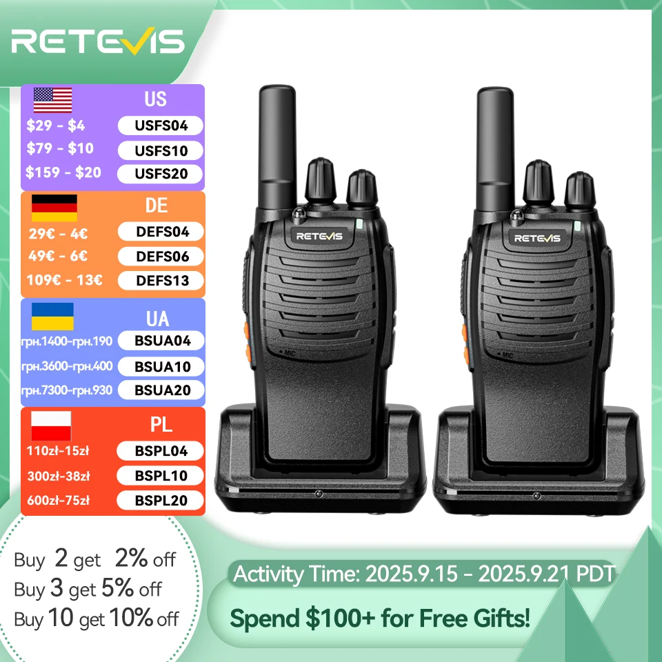 

Retevis H777 2pcs Walkie Talkie Clear Sound Quality Portable Walkie Talkies Long Range Type-C Two Way Radio for Cycling Camping