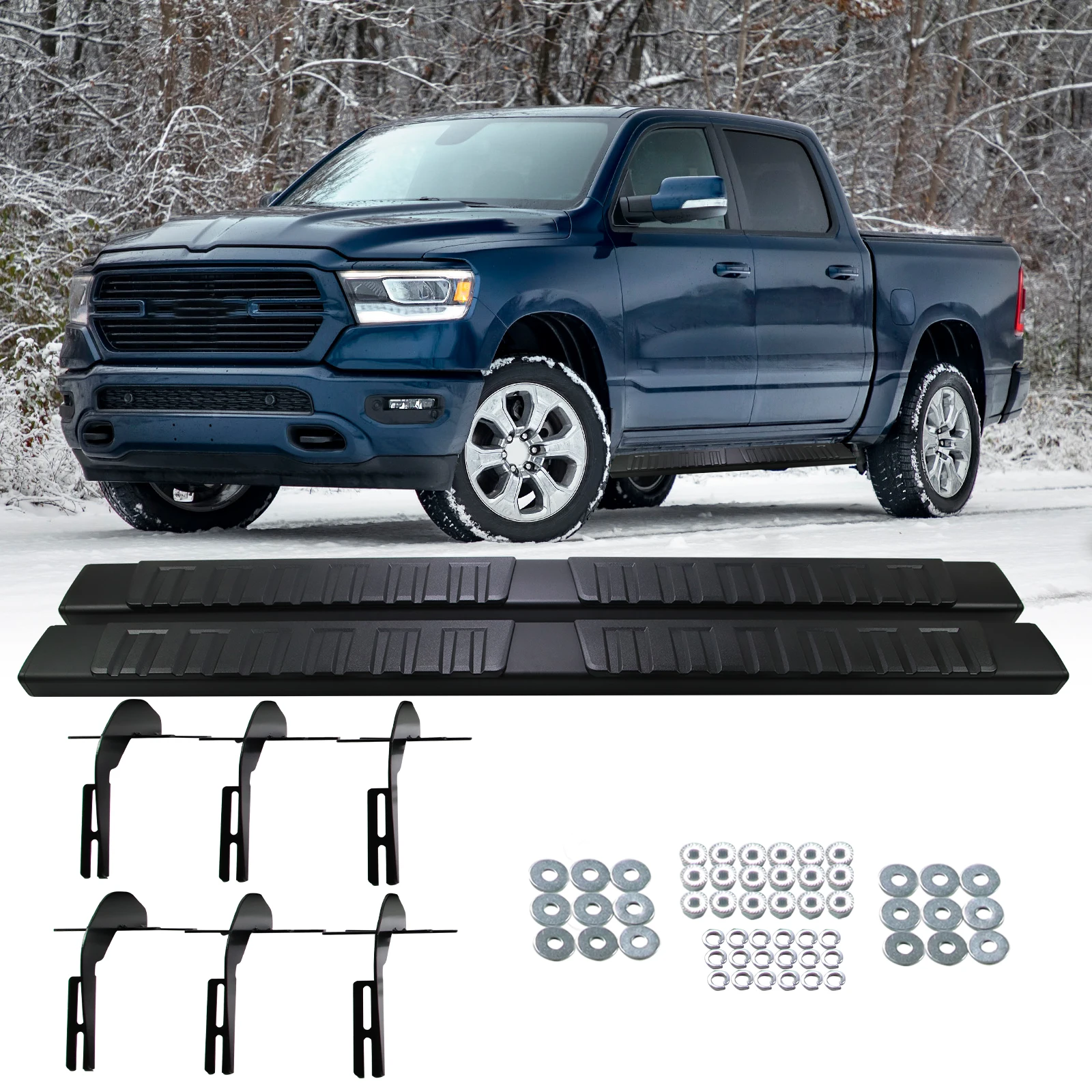 

Side Step Nerf Bars Running Board for 19-22 RAM 1500 Crew Cab 4 Door Aluminum