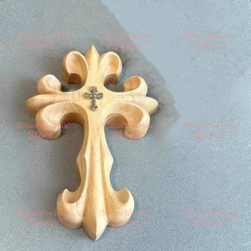 home solid wood carving single product cross flower silver jewelry heavy industry retro living room large desktop