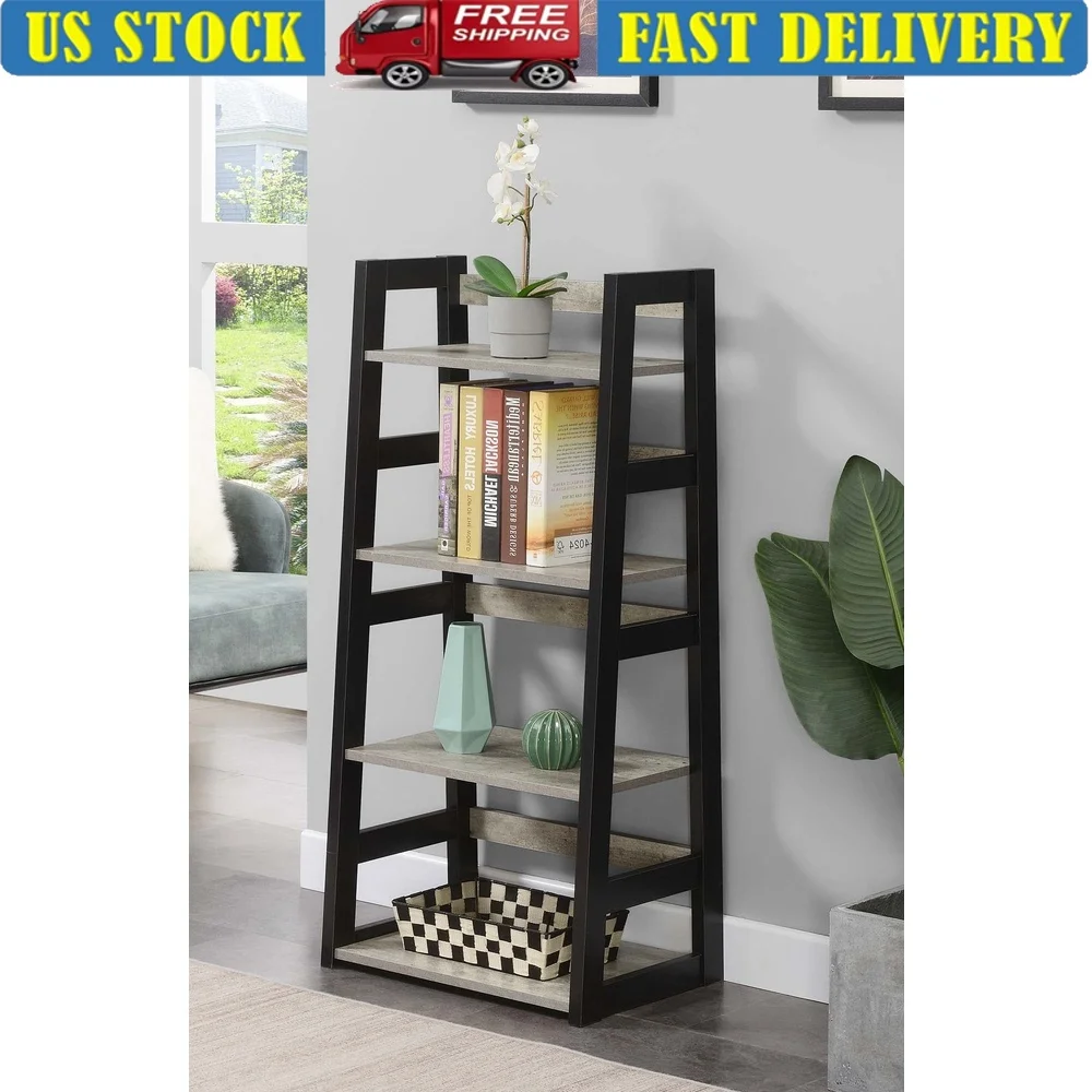

Trestle Bookcase 4 Tier Shelves Storage Display Unit Versatile MDF Particleboard Leaning Ladder Shelving Easy Assembly Home