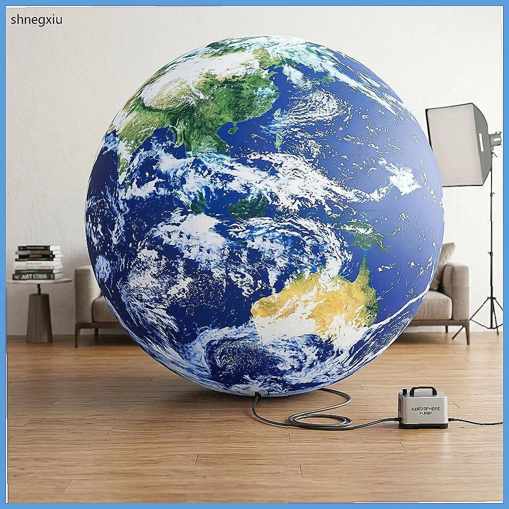Large Inflatable Earth Ball with LED Light & Blower, Moon Planets PVC Balloon for Stage Party Advertising Decoration