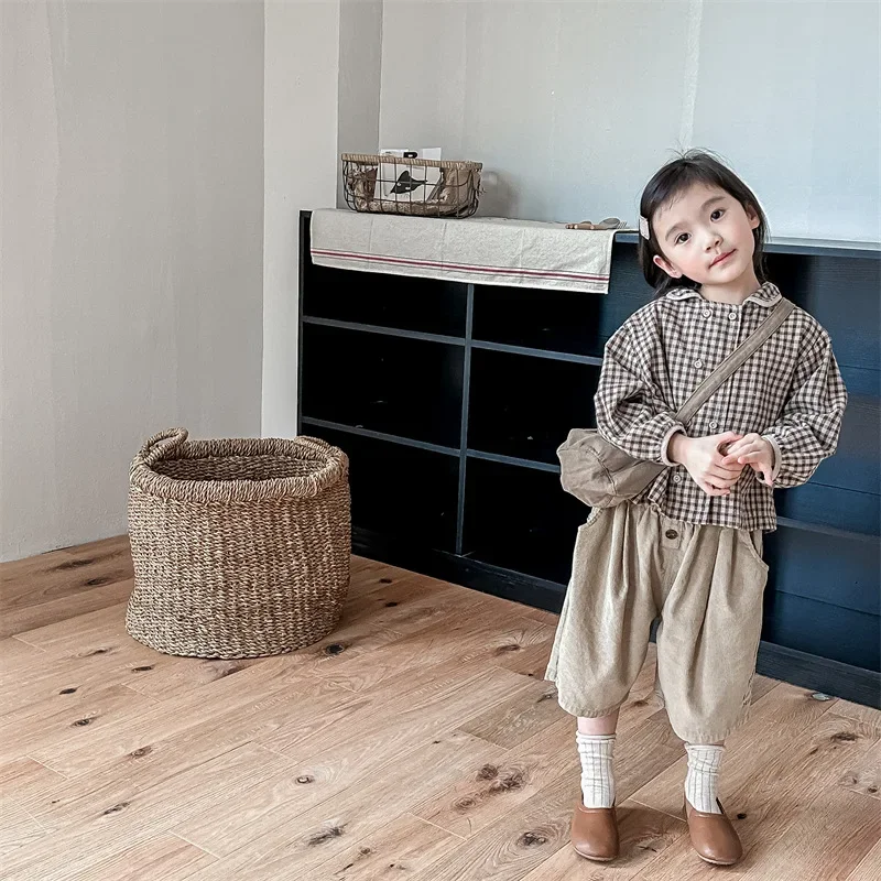 Kid Shirt Cardigan 2024 Children Boys and Girls Spring New Girl Spring Korean Style Cotton Linen Shirt Coat Long Cardigan Coats