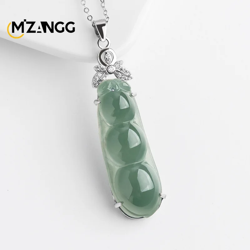 

Natural Jadeite Oil Green Four Seasons Bean Pendant Hand-carved Exquisite Fashion Ice Jade Necklace Men and Women Holiday Gift