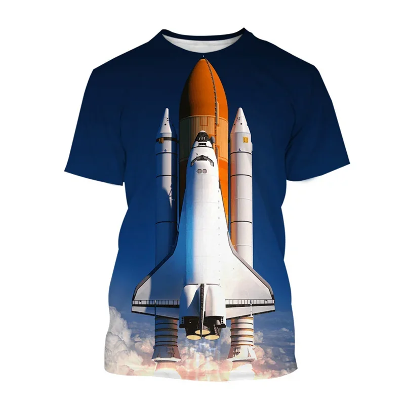 3D Printed Space Shuttle T-shirt for Men Personality Rocket Spacesuit Graphic T Shirt Street Summer Short Sleeves Children Tees