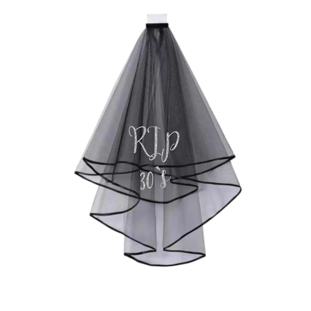 RIP 30'S Glitter Print Black Party Veil Gothic Rock Alternative Veil Death To My 30s Celebration Birthday Party Photography Prop - view 5