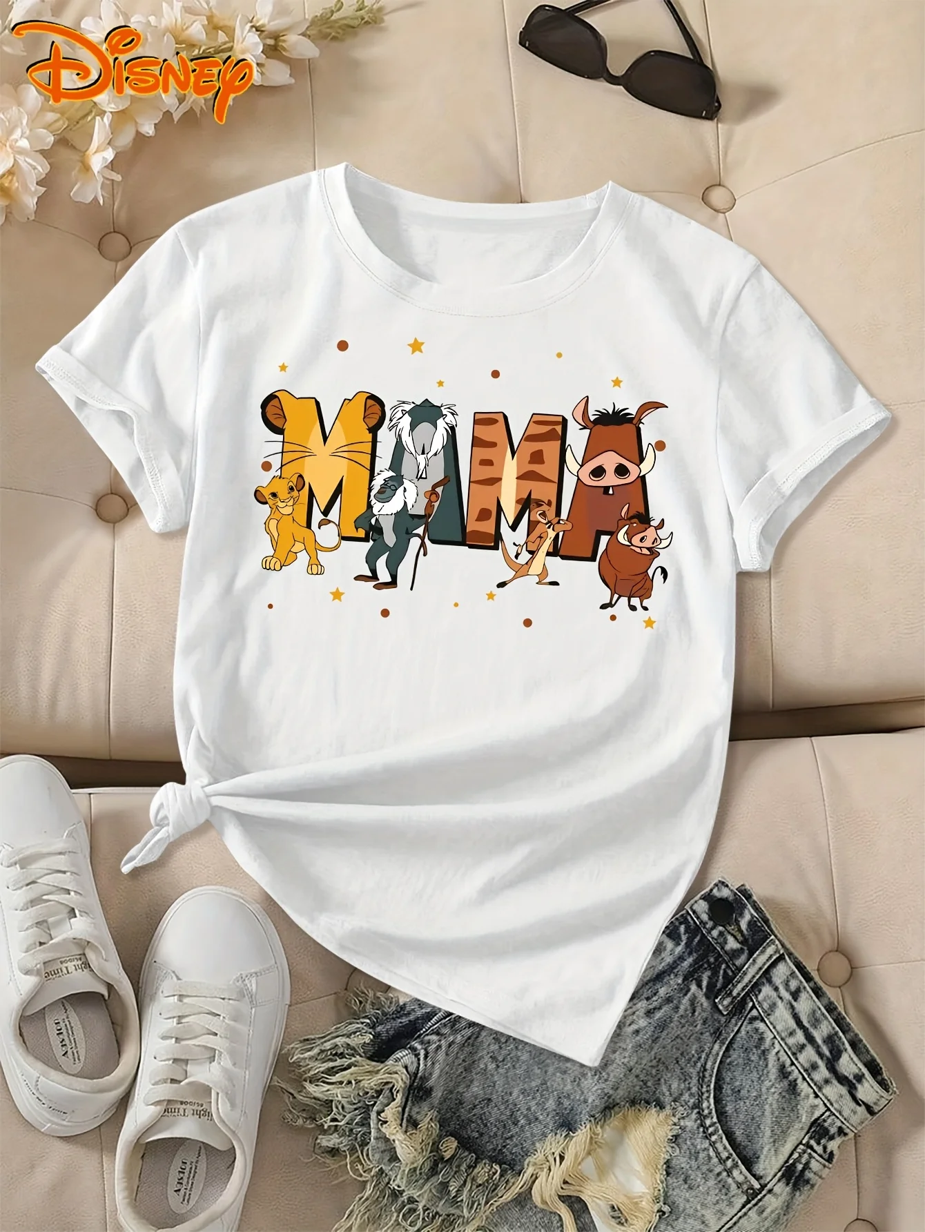 

Повседневная футболка Disney серии Simba Lion King, женская хлопковая футболка для девочек, унисекс, модный подарок большого размера, свободный топ с короткими рукавами