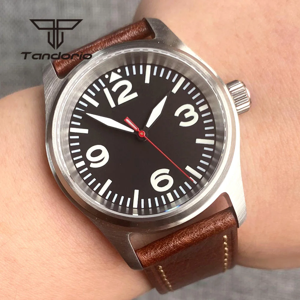 

Tandorio 36mm Pilot NH35 Fashion Aviator Dial Men's Automatic Dive Watch Sapphire Butterfly Clasp 20BAR Watches Green Lume